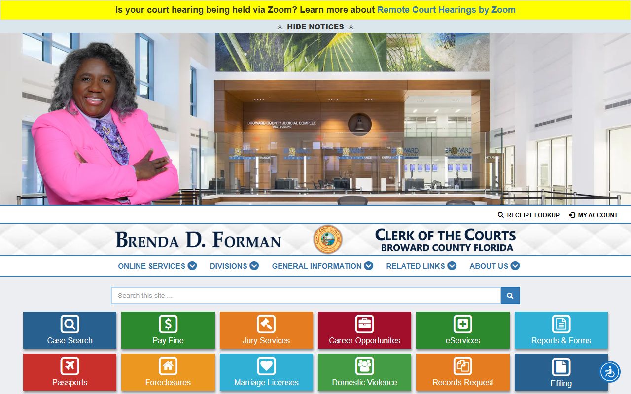 Broward County Clerk homepage for court docket records