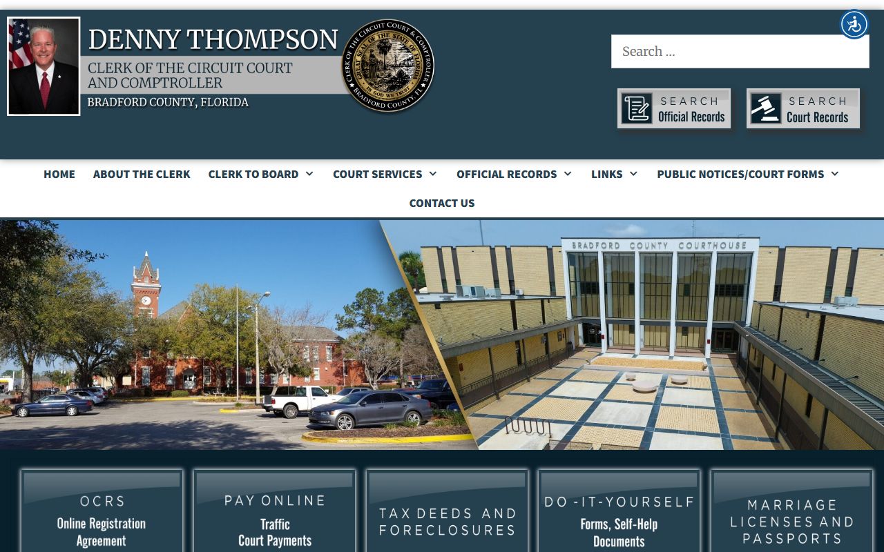 Bradford County Clerk homepage for court docket access