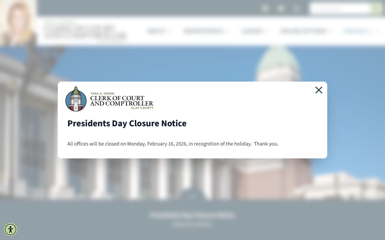 Clay County Clerk homepage for court docket access