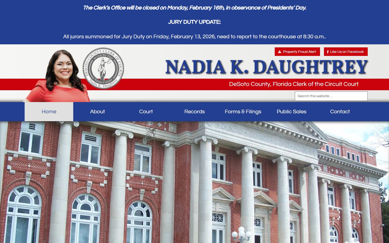 DeSoto County Clerk homepage for court docket records