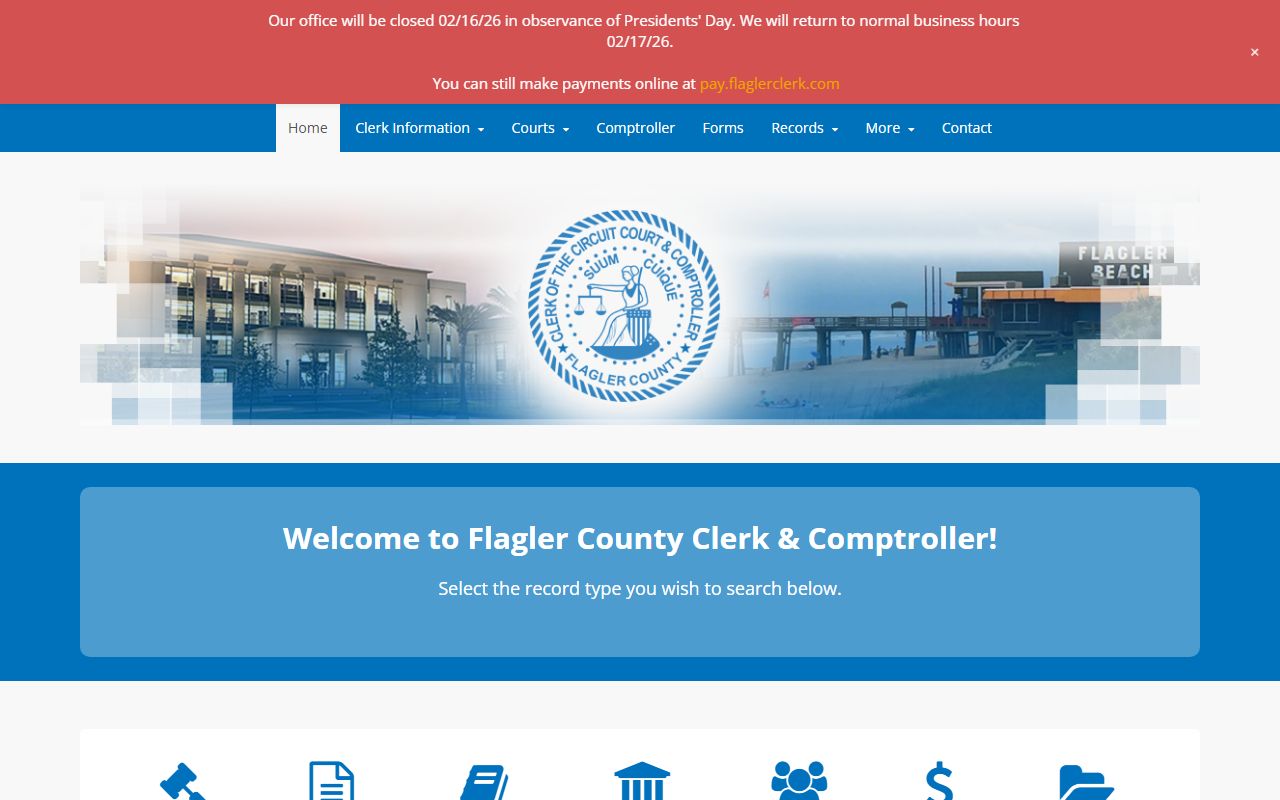 Flagler County Clerk homepage for court docket records