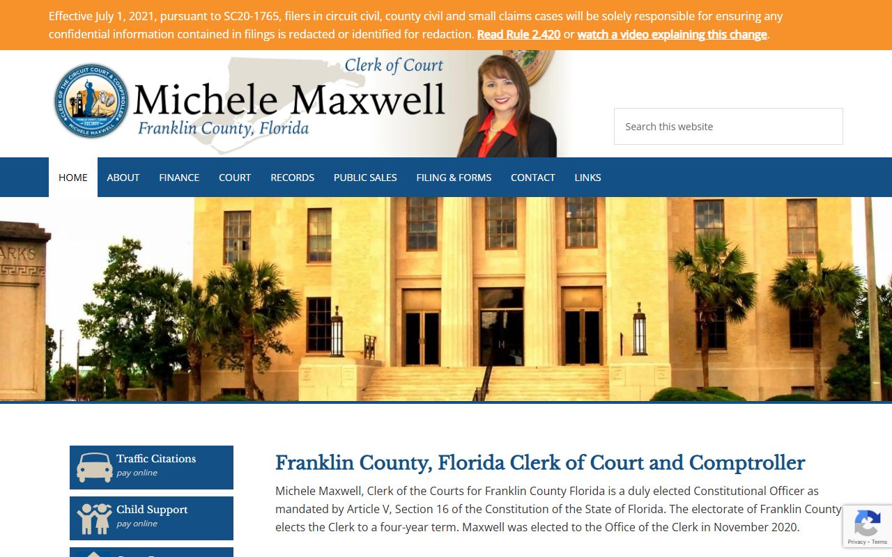 Franklin County Clerk homepage for court docket access