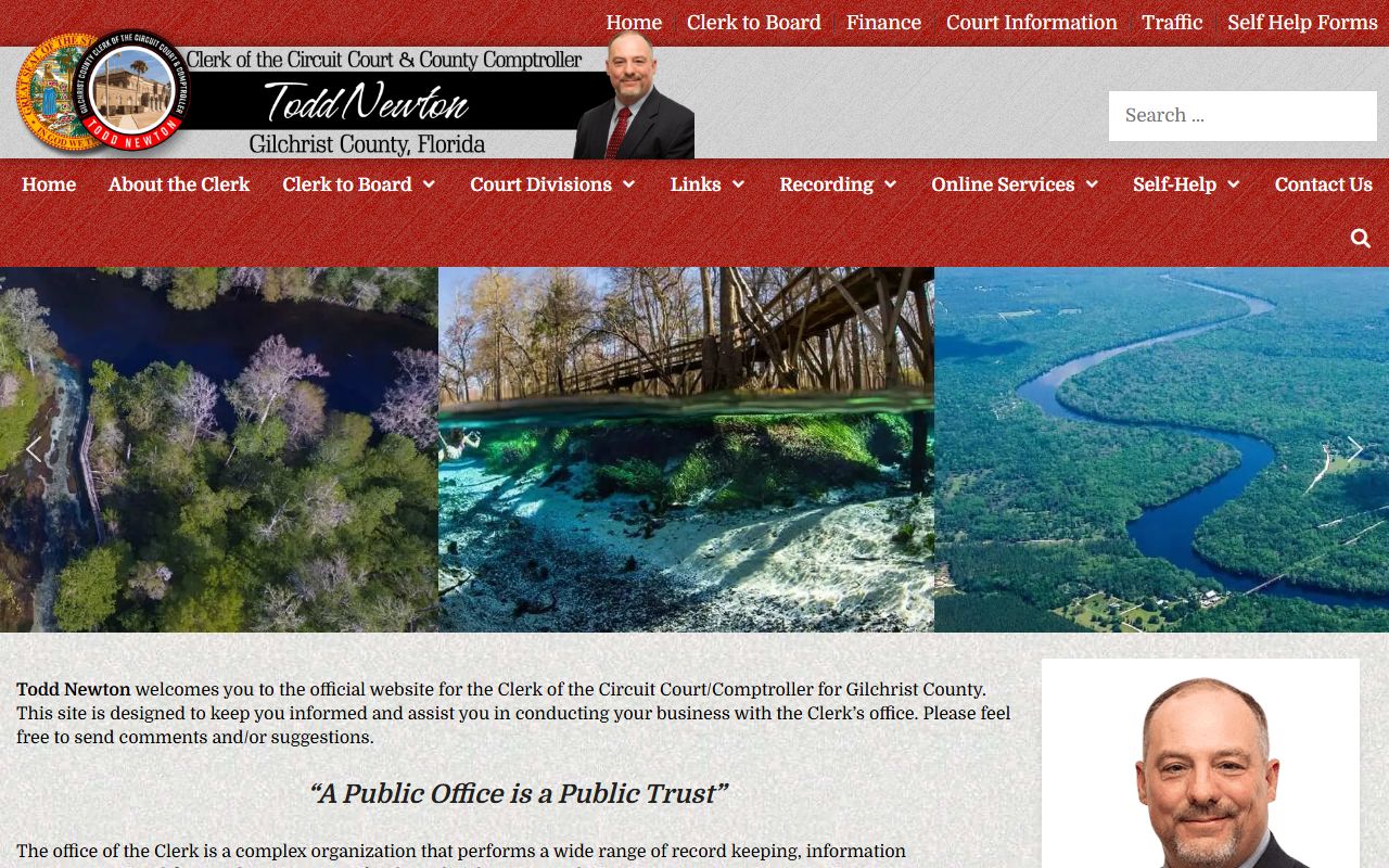 Gilchrist County Clerk homepage for court docket records