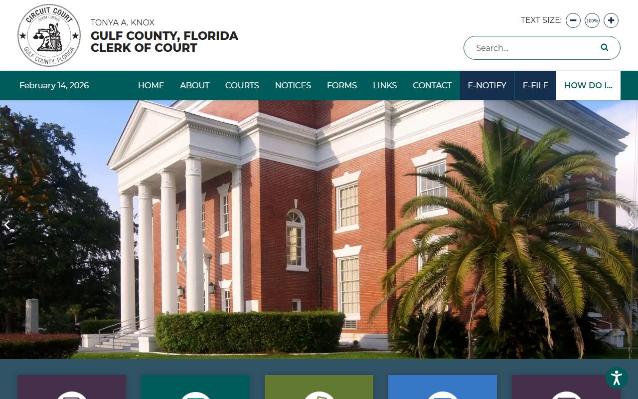 Gulf County Clerk homepage for court docket records