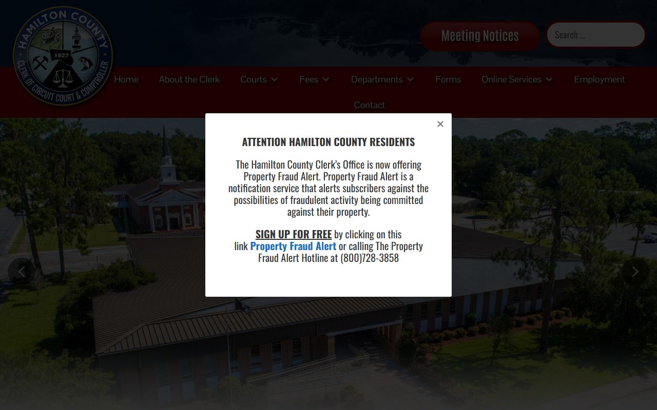 Hamilton County Clerk homepage for court docket access