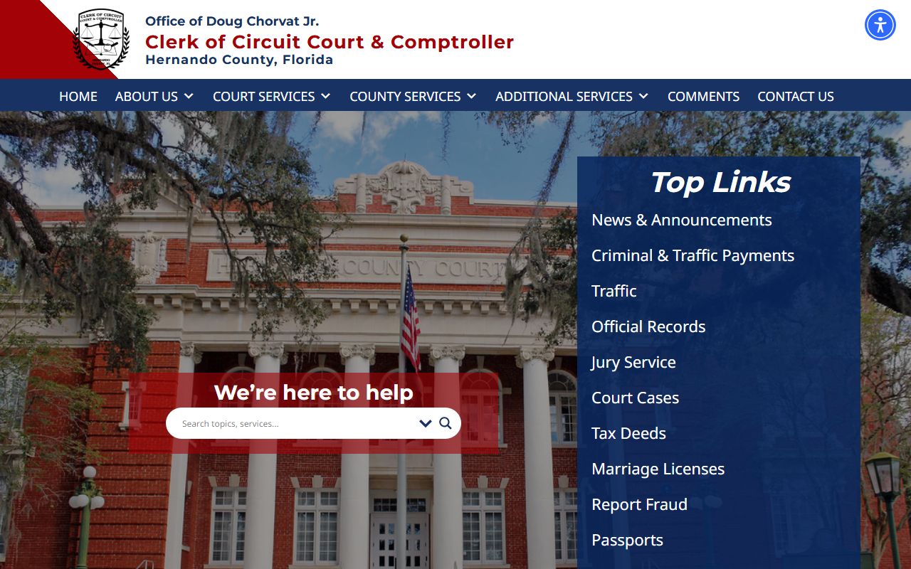 Hernando County Clerk of Court homepage for court docket records