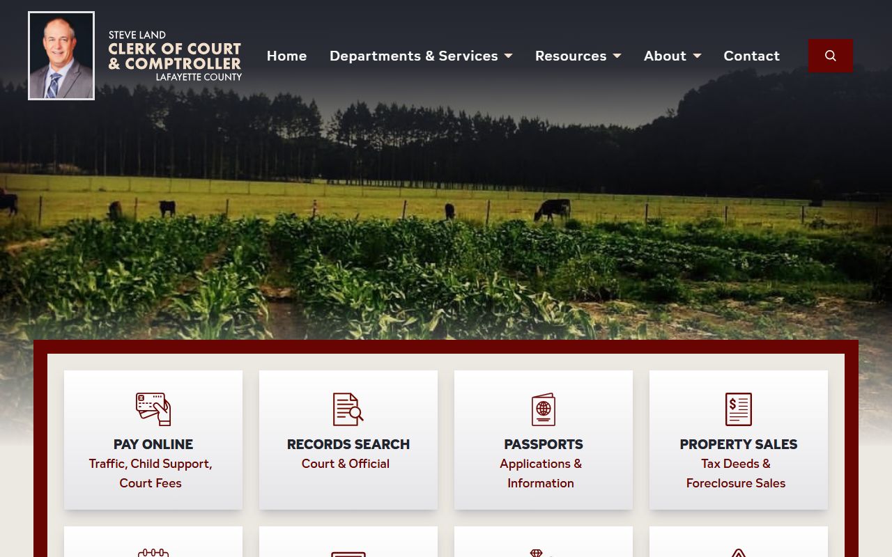 Lafayette County Clerk of Court homepage for court docket search