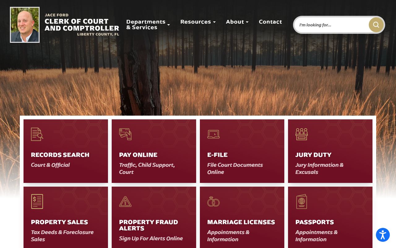 Liberty County Clerk of Court homepage for court docket search