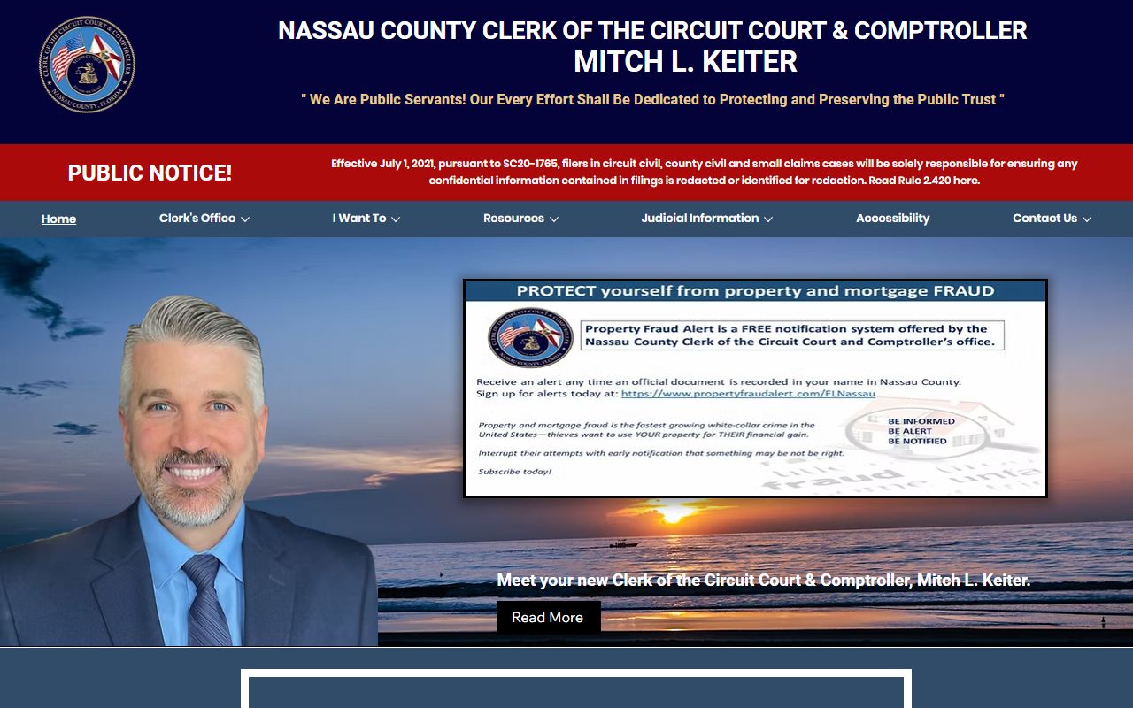 Nassau County Clerk of Court homepage for court docket records