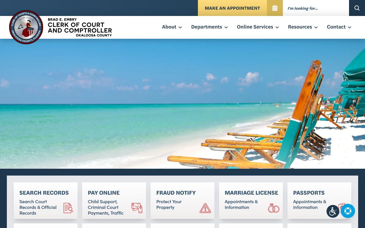 Okaloosa County Clerk homepage for court docket records