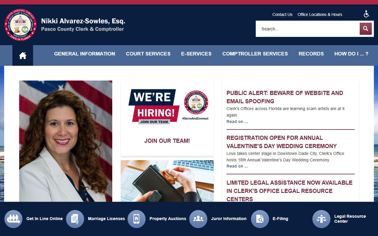 Pasco County Clerk homepage for court docket records