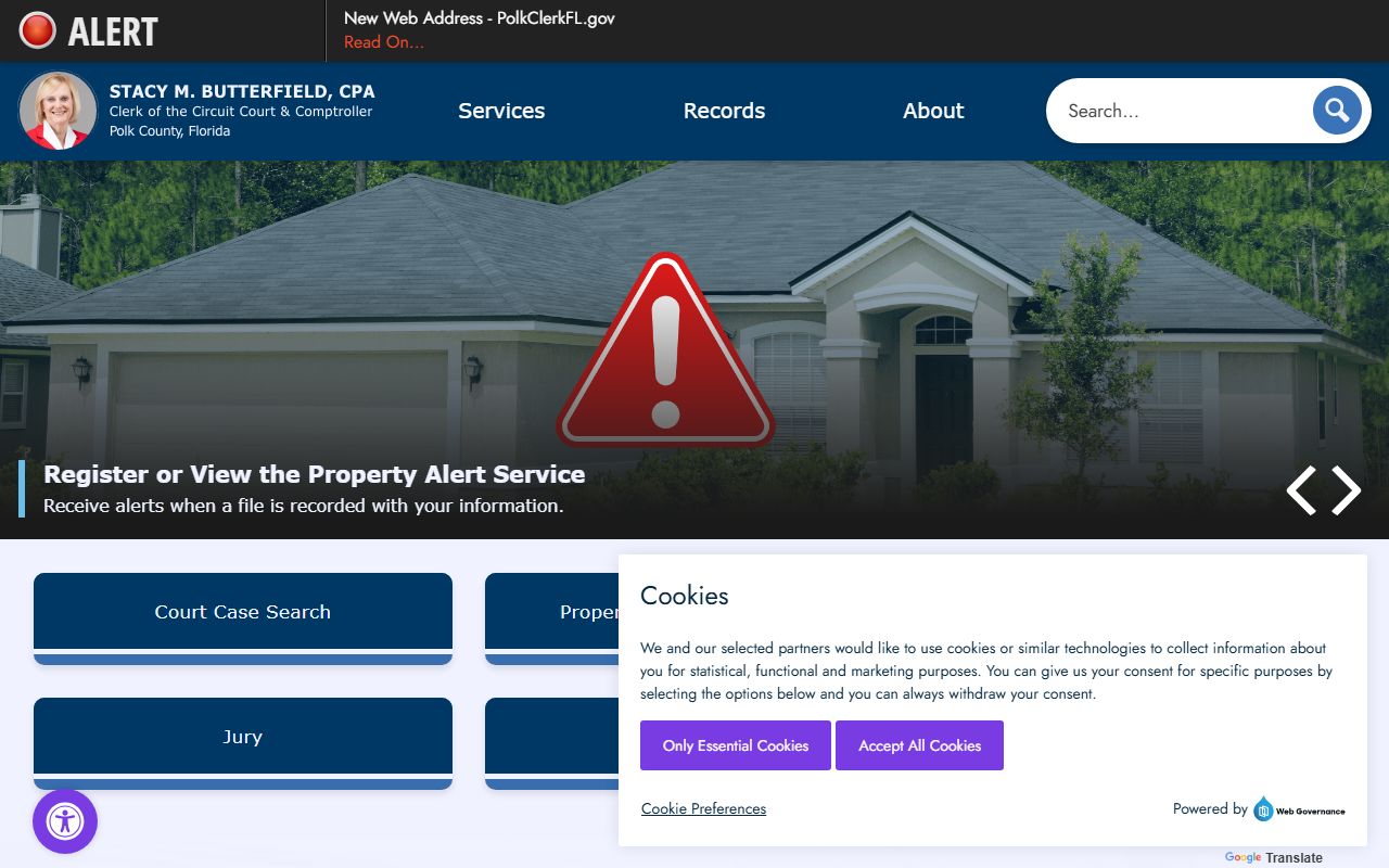 Polk County Clerk homepage for court docket records