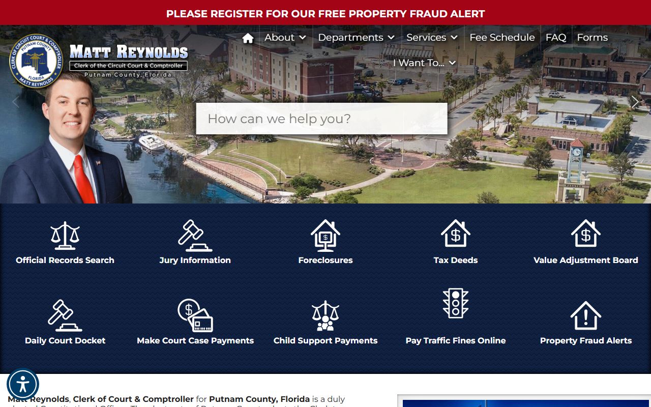 Putnam County Clerk homepage for court docket records