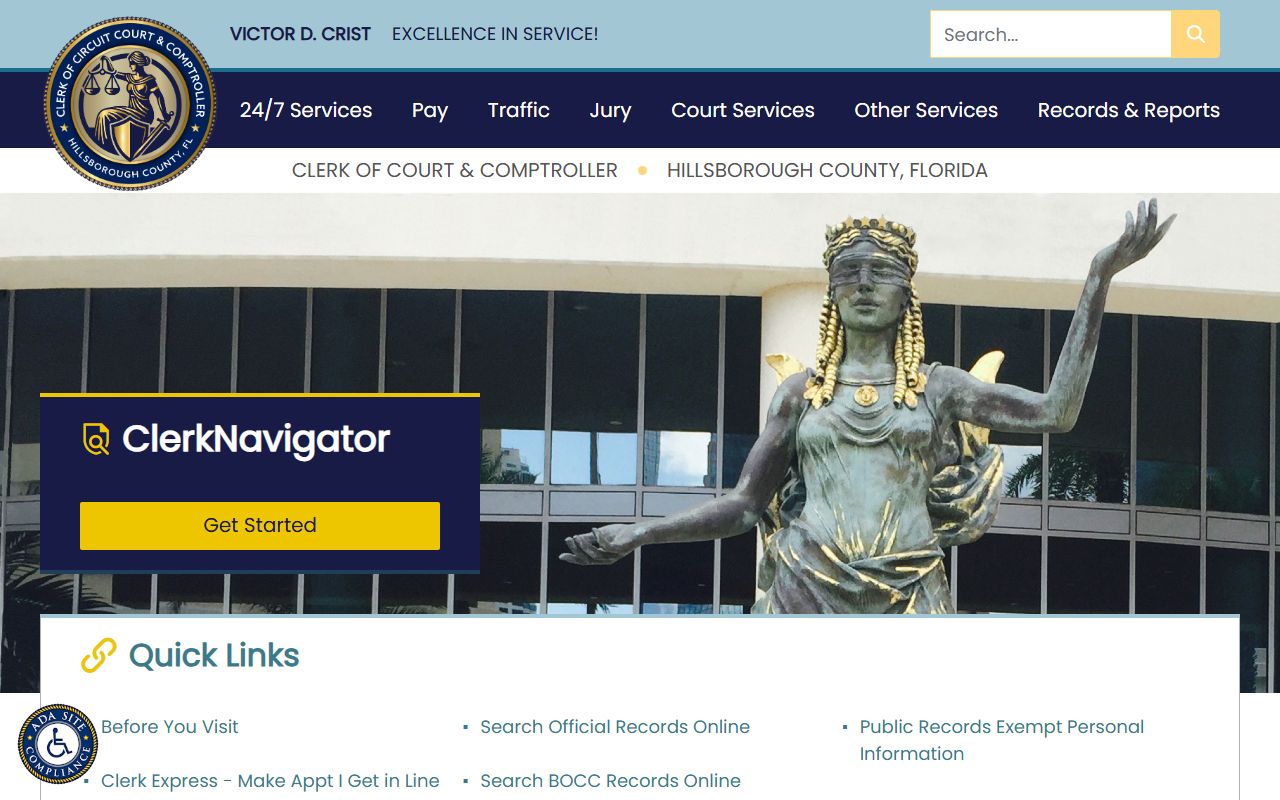 Hillsborough County Clerk homepage for court docket records