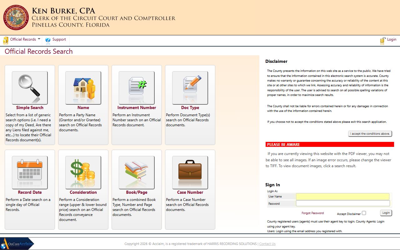 Pinellas County official records search tied to court docket cases