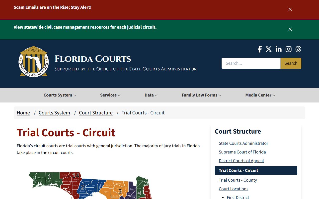 Florida circuit courts structure for court docket records