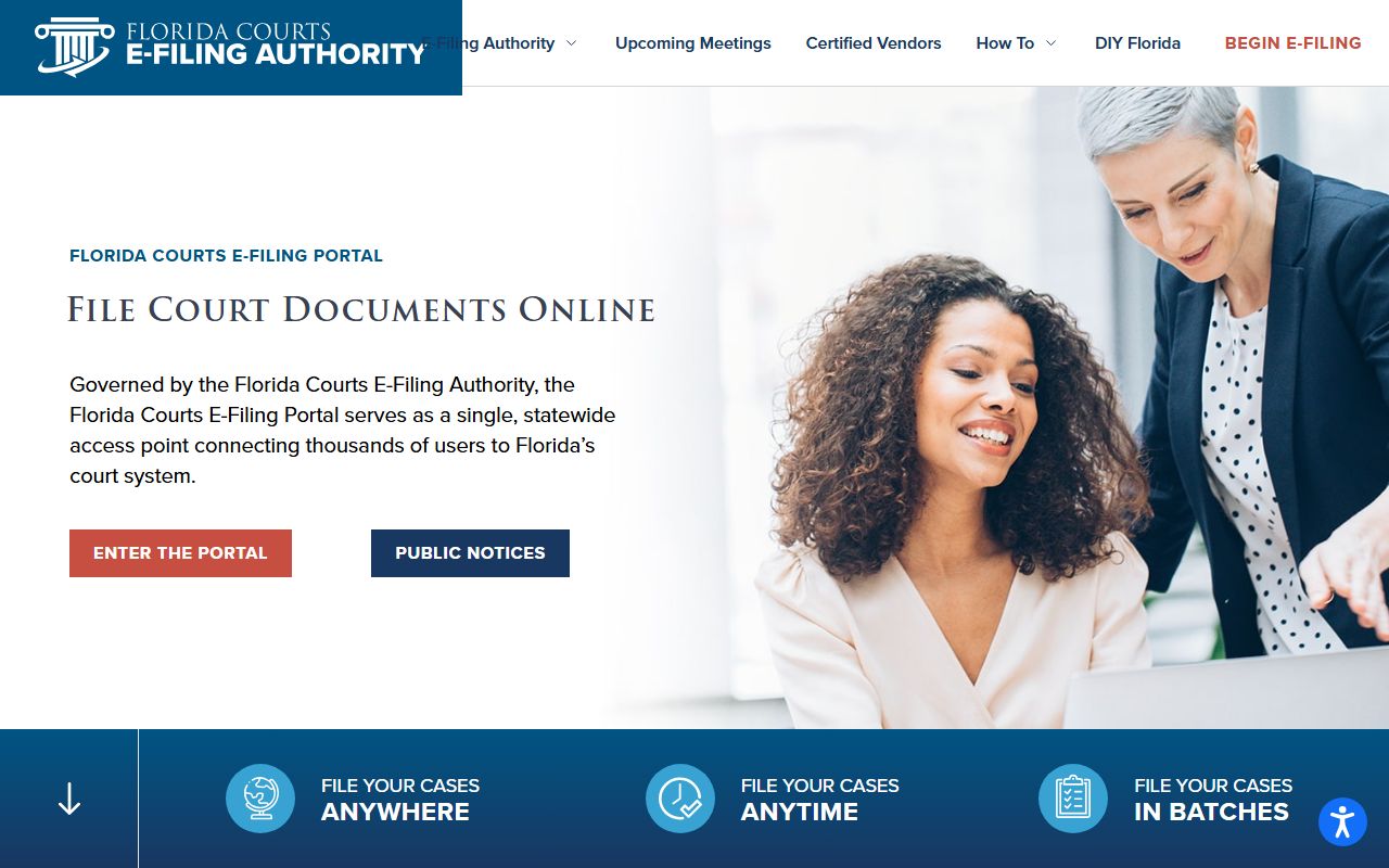 Florida Courts E-Filing Portal Authority for court docket filings