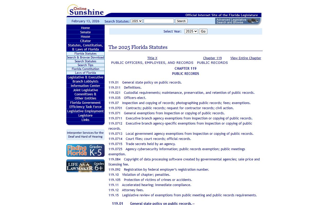 Florida public records law Chapter 119 for court docket access